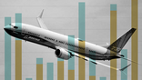 Boeing 737 MAX flying against bar chart