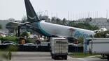Amazon Air aircraft after overrunning runway at Miami International Airport