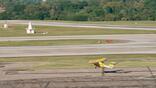 Electra's fixed-wing EL2 Ultra Short departs a heliport on the ramp at Roanoke-Blacksburg Regional Airport
