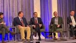 RAA panel discusses US small-community air service. From left: RAA SVP government affairs Drew Jacoby Lewis; Rapid City Regional Airport executive director Patrick Dame; US DOT associate director aviation analysis Albert Muldoon; Volaire Aviation Consulting managing partner Tim Sieber and SkyWest Airlines president and COO Wade Steel.