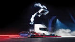 Tesla roadster doing a flip over five vehicles