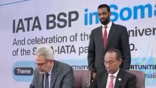 representatives from IATA and Somalia’s Ministry of Transport and Civil Aviation Authority at agreement signing