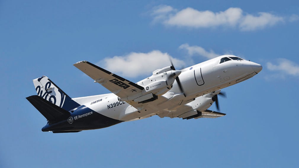 Hybrid-powered Saab 340 flying