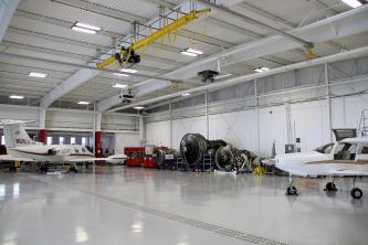 Donated aircraft and equipment at Lewis University's hangar