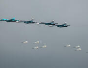 Su-34 Fullback fighter aircraft in formation