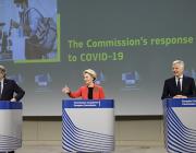 EU dignitaries Thierry Breton, Ursula von der Leyen and Didier Reynders