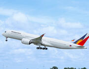 A Philippine Airlines A350 taking off.
