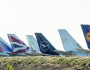 European aircraft tails on tarmac