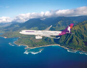 Hawaiian A330 over Tunnels Beach