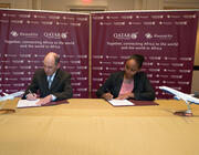 Qatar Airways and RwandAir CEOs signing codeshare