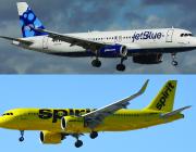 JetBlue and Spirit aircraft in flight