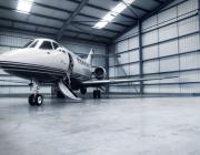 Business jet in hangar
