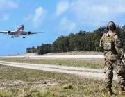 KC-46 taking off from a Guam airfield