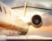 Business jet at sunset