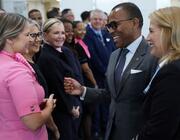 Billy Nolen greets flight attendants