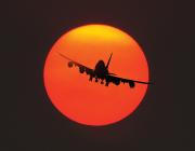 A Kalitta Air Boeing 747 makes a sunset approach