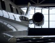 Business jet in hangar