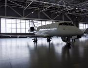 Business jet in hangar