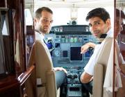 Charter flight pilots in cockpit