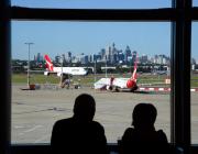 Sydney Airport with city skyline