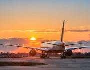 plane with sunset at Heathrow 