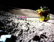 SLIM lander tipped on its side, photographed by LEV-2 robot