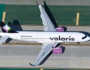 aerial view of Volaris aircraft on runway