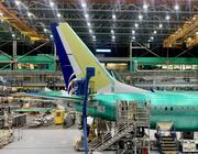 737 MAX tail on production line in Renton, Washington