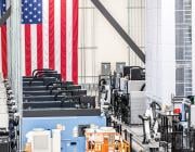 Hadrian facility with U.S. flag draped on wall