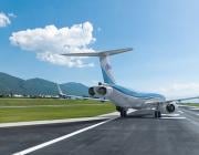 Rear view of JAXA aircraft on runway