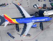 southwest 737-800 on tarmac seen from above