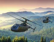 Sikorsky X2 concept of two helicopters flying over forest
