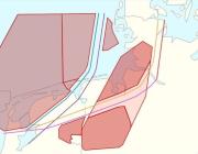 The airspace restructure above the Netherlands and northwest Germany, highlighting the dual-route structure along re-shaped military training areas (shaded in red).