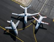 Aerial view of three GA-ASI aircraft