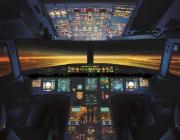 Airbus A320 cockpit at night