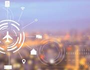 Image of an airplane logo with data logos