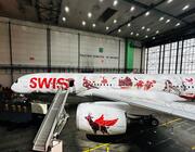 SWISS' first A350 in the airline's maintenance base in Zurich.