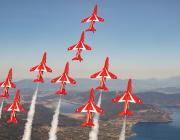 Red Arrows fleet of BAE Systems Hawk T1s flying