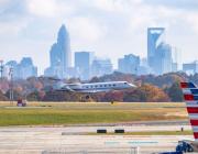 A plane lands at North Carolina's Charlotte-Douglas International Airport (CLT).