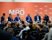 (From left) Massimo Sabella, Klaus-Peter Leinauer, Bo Lump, Basil Papayoti, Enrique Robledo and Olivier Ruffet speaking on a panel about MROs and aging fleets at MRO Europe.