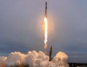 A SpaceX Falcon 9 rocket launches from Vandenberg Space Base, Calif., Sept. 10, 2025. It carried 21 Tranche 1 Transport Layer space vehicles, which will provide low-latency communication links to support the warfighter with a resilient network of integrated capabilities, including tracking of advanced missile threats, enabled by beyond-line-of-sight tactical data links from low-Earth orbit. Credit: SpaceX