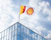 flag with Shell logo on it. 