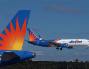 Allegiant Airlines aircraft parked and inflight