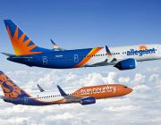 Concept art of Allegiant and Sun Country aircraft flying in sky
