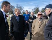 NASA Administrator Jared Isaacman, left, speaks with, second from left to right, former NASA Administrators Bill Nelson, Charles Bolden, and Sean O'Keefe following a wreath laying ceremony as part of NASA's Day of Remembrance, Thursday, Jan. 22, 2026,
