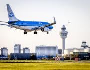 KLM aircraft on approach to Amsterdam Airport Schiphol