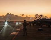 U.S. Air Force Lockheed Martin F-35A Lightning IIs taxiing at sunrise