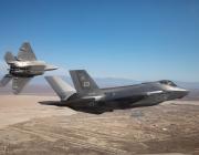 U.S. Air Force F-22 and F-35 during a test flight at Edwards AFB, California, in 2023.