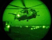 military night vision shot of a helicopter