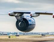 Heathrow Airport and close-up of aircraft engine